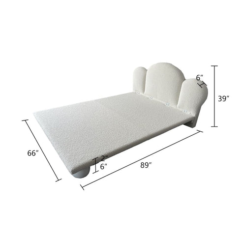 Marlee Shaped Headboard White Cotton Linen Blend Fabric Bed Frame Queen Size